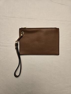 Brown Pebbled Leather Wristlet Clutch
